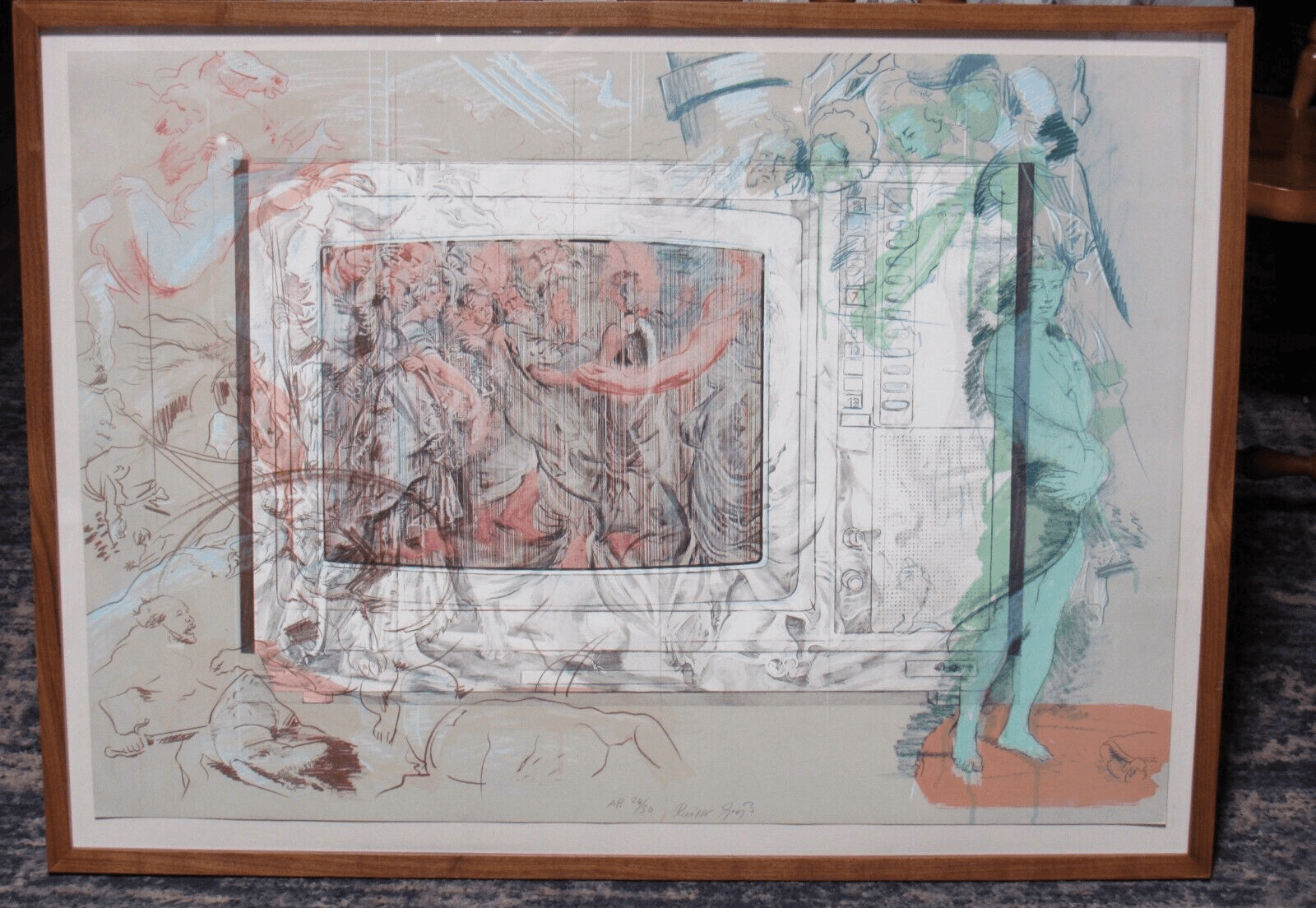 Rainer Gross Television Baroque II, 1979 Lithograph Signed Framed (K) - Thumbnail 2