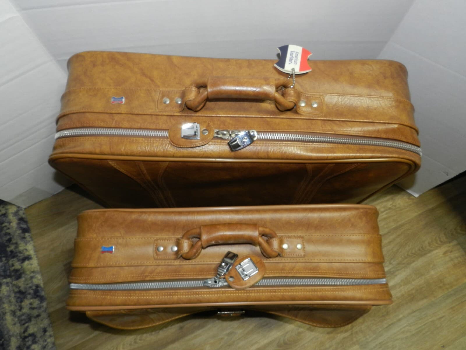 VTG 2 American Tourister Escort Soft Shell Suitcase Luggage Brown 24" 22" V28J - Thumbnail 3