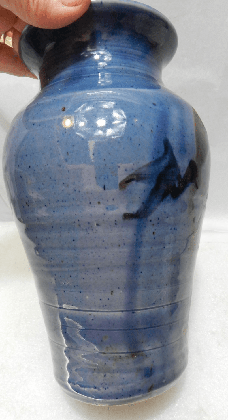 Studio Art Pottery Vase Signed Beautiful Glaze Blues and Browns 8.5" Tall (K13J) - Thumbnail 4