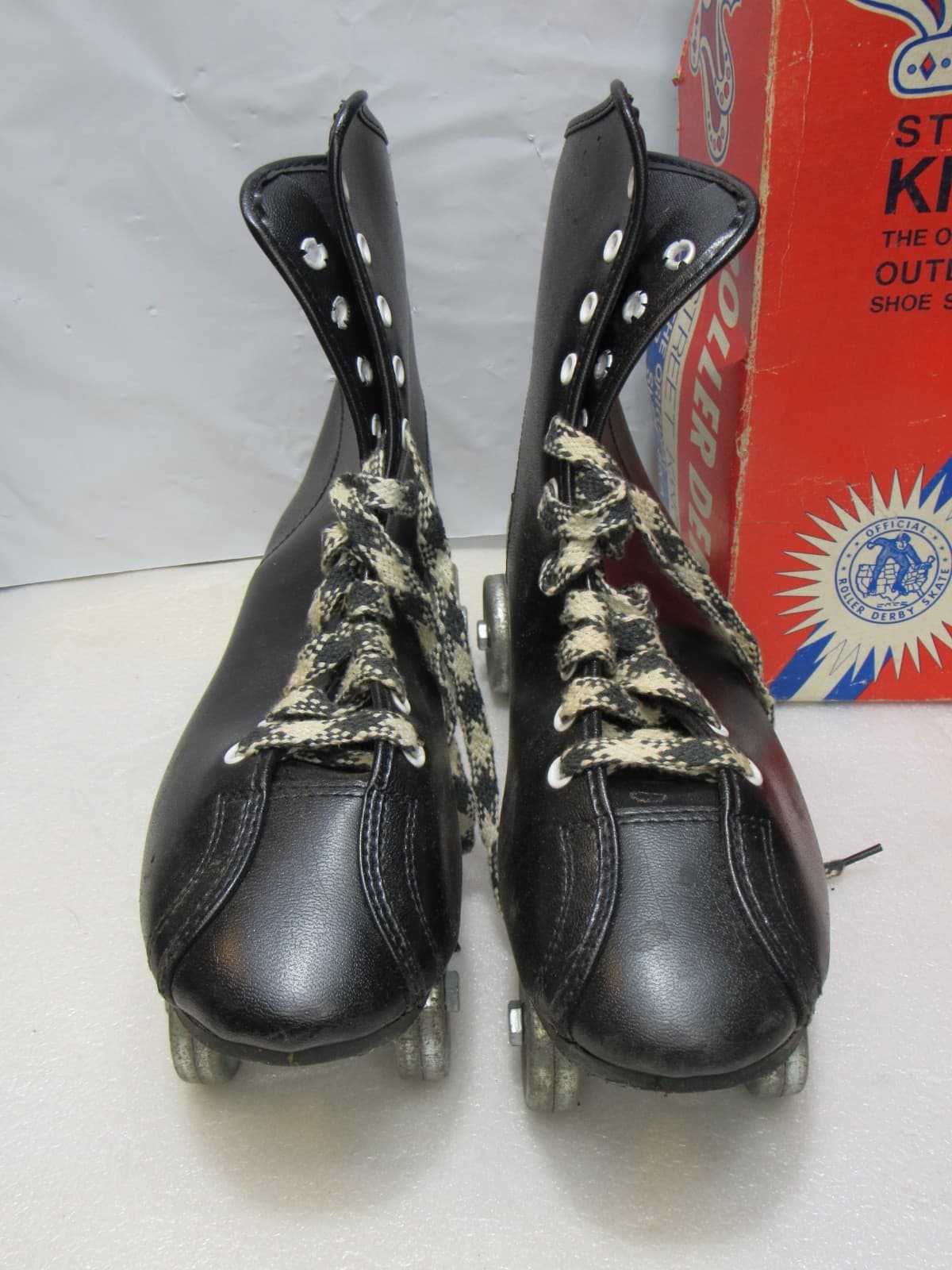 VINTAGE ROLLER DERBY STREET KING OUTDOOR Skates Black SIZE 8 Metal Wheels U45JJ - Thumbnail 4