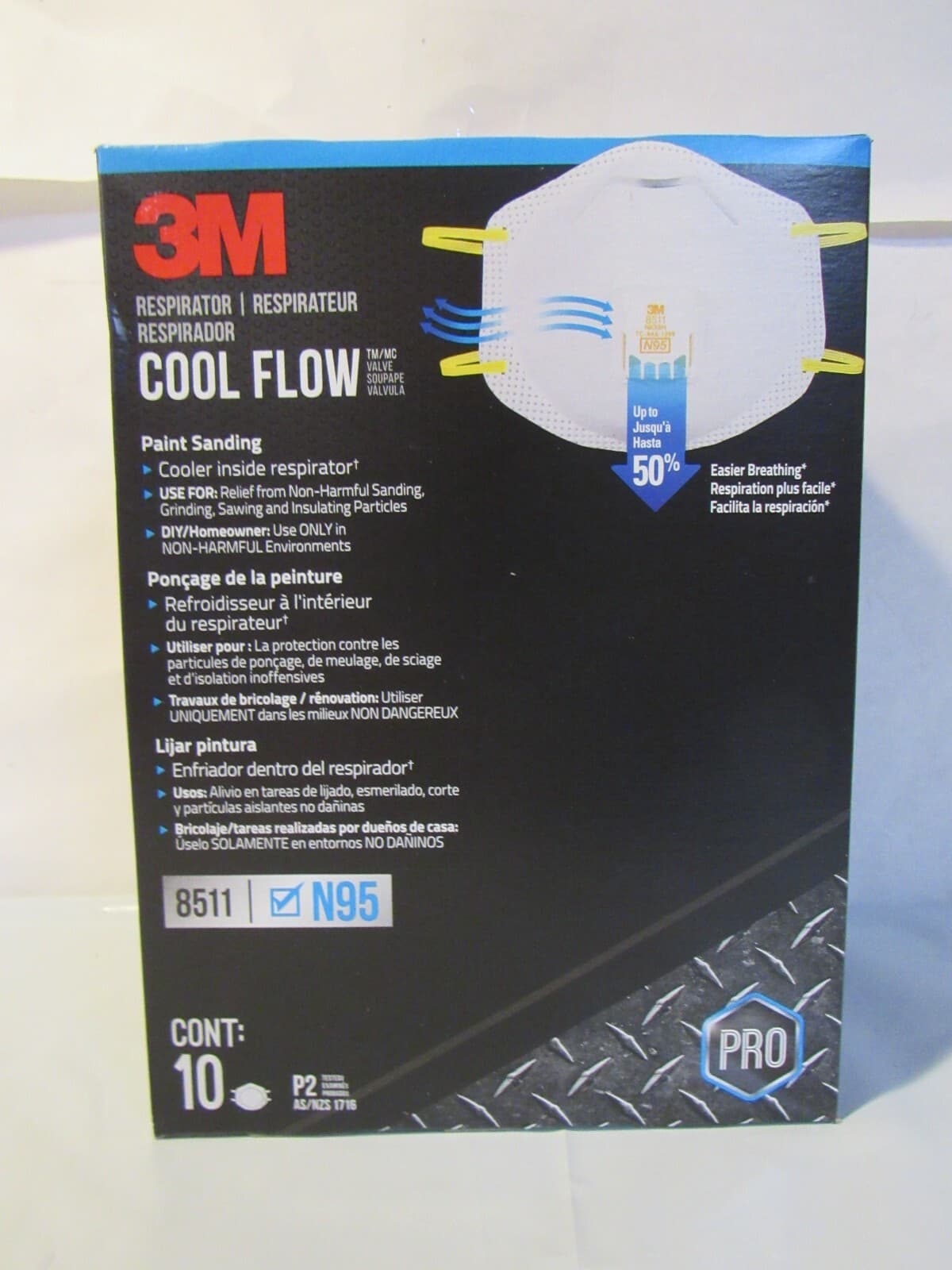 3M Cool Flow 8511 PRO Series N95 Respirator Paint Sanding Dust 10 Pack Z90K - Thumbnail 2