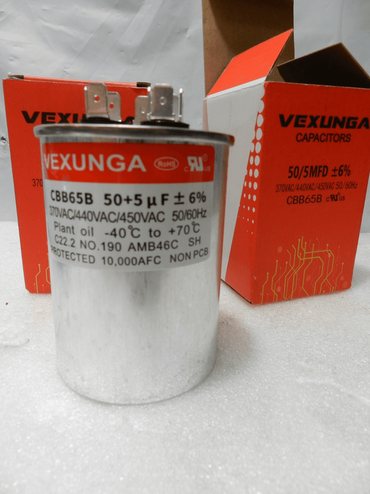 2 VEXUNGA CBB65B Capacitor 70/5MFD ±6% 370VAC/440VAC/450VAC 50/60Hz (H98K) - Thumbnail 3