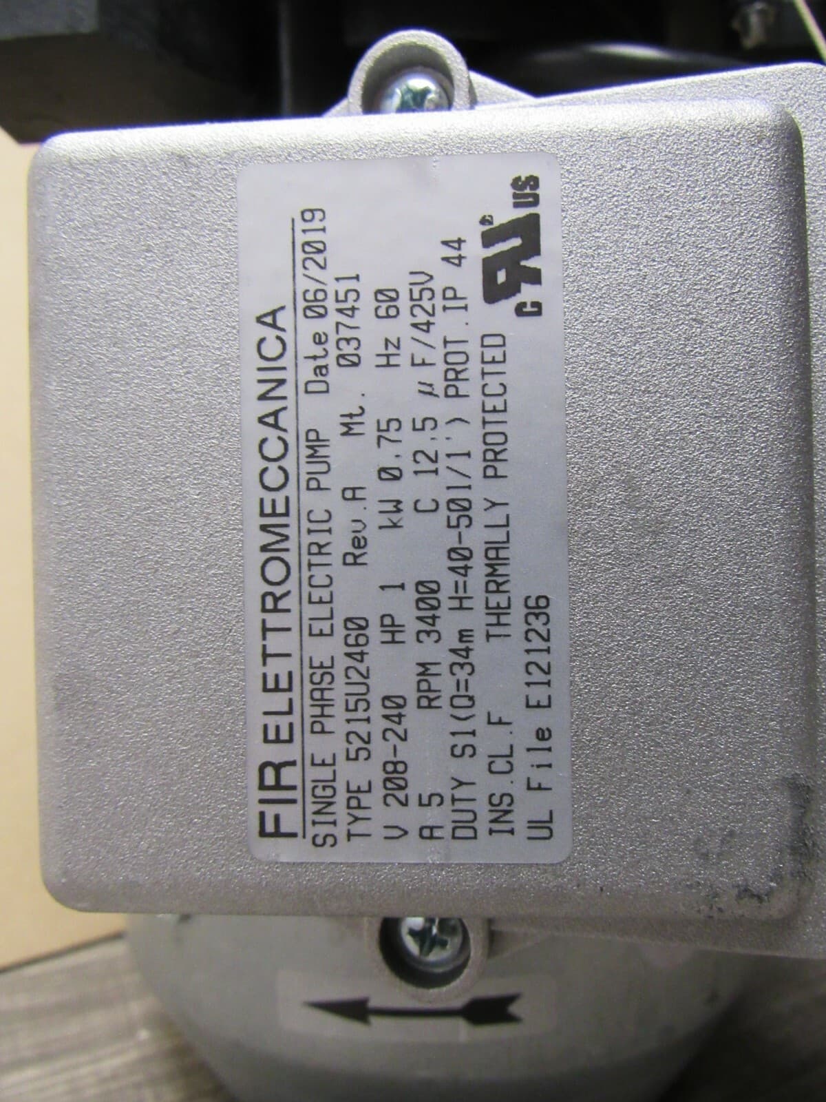 New FIR Elettromeccanica Single Phase Pump 5215U2460 208/240V 1 HP 60Hz - Thumbnail 8