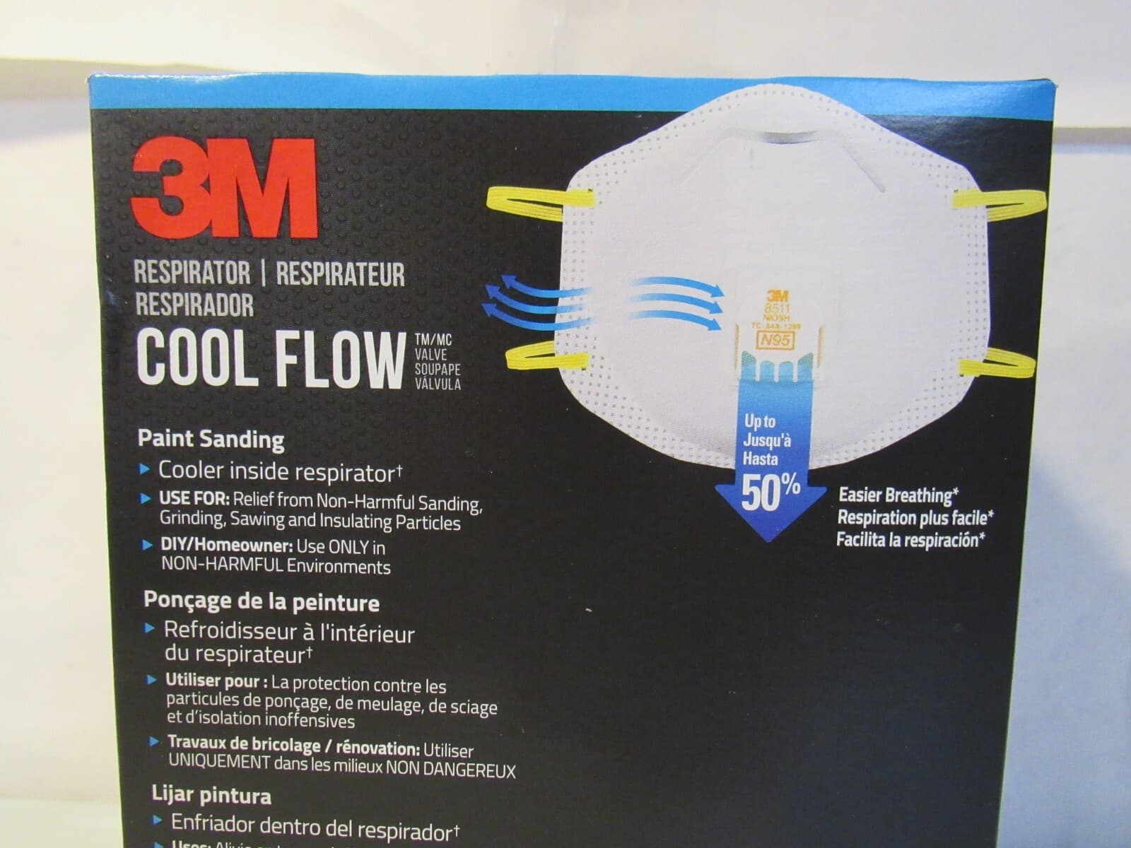 3M Cool Flow 8511 PRO Series N95 Respirator Paint Sanding Dust 10 Pack Z90K - Thumbnail 3