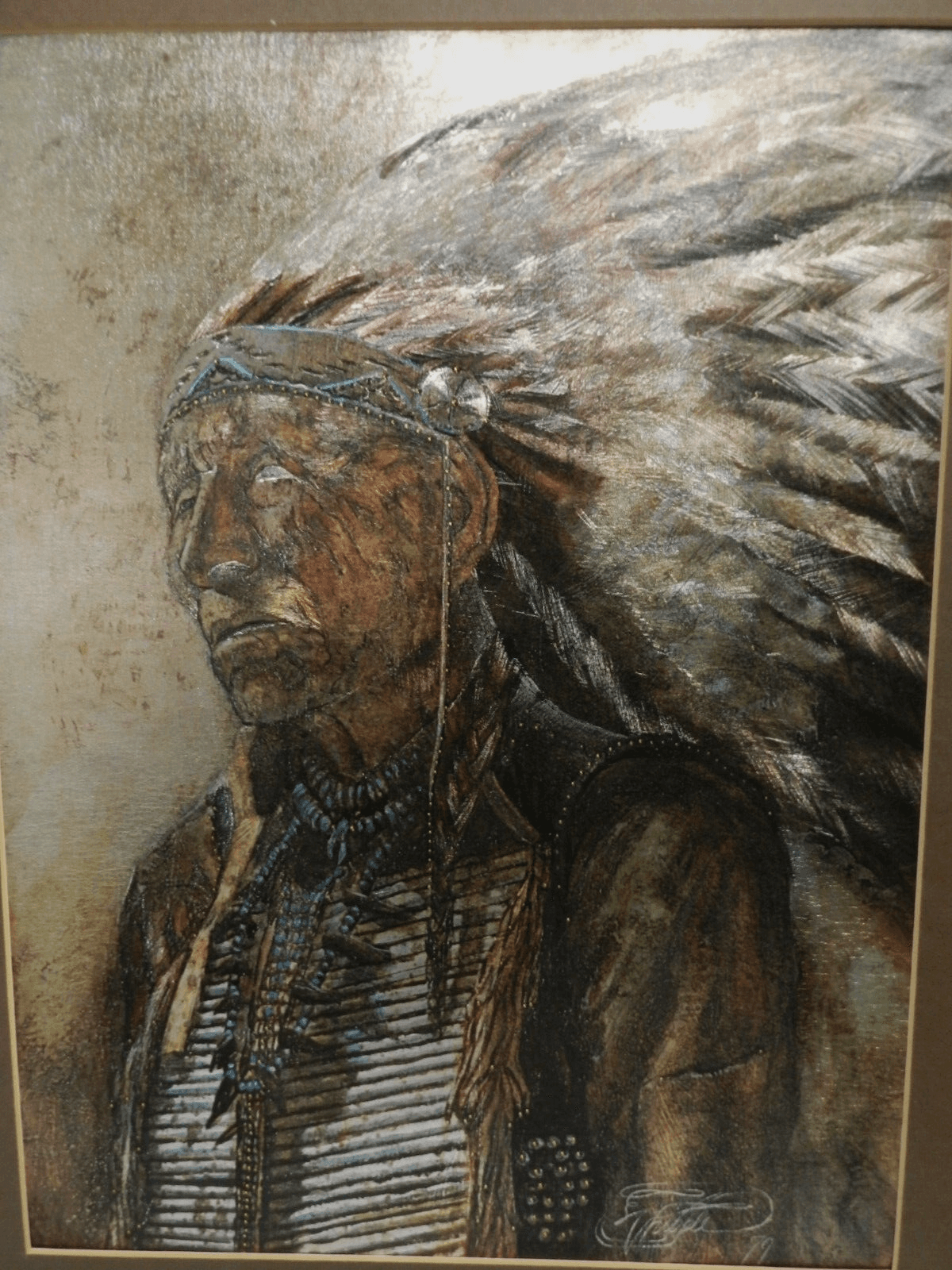 1979 Signed Michael Whipple "The Old Indian" Metal Etching 16" x 12 (K) - Thumbnail 5