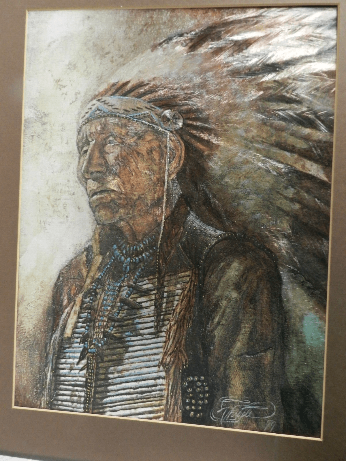 1979 Signed Michael Whipple "The Old Indian" Metal Etching 16" x 12 (K) - Thumbnail 2
