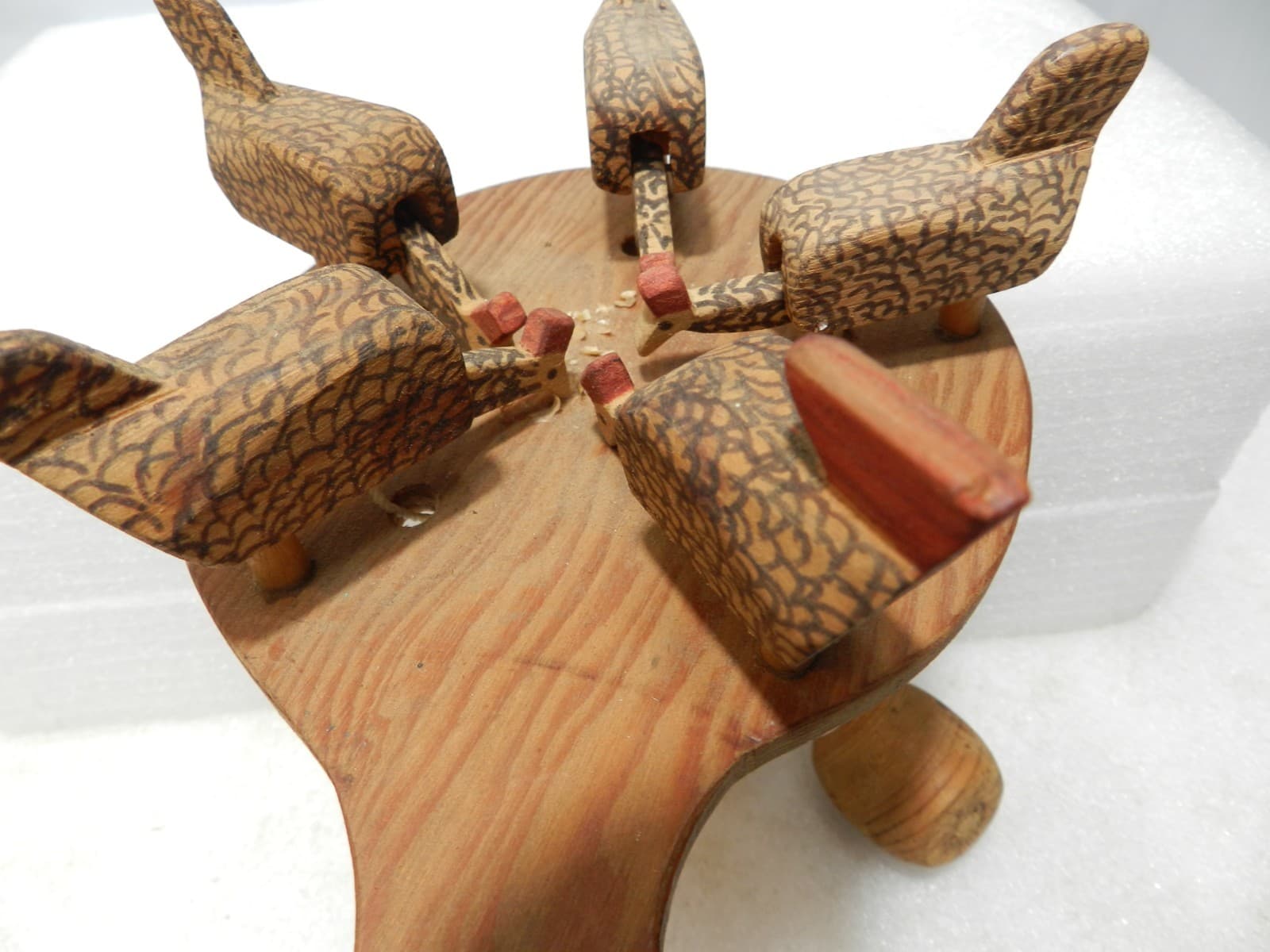 Vtg Folk Art Wooden Pecking Chickens Primitive Paddle String Toy (L83S) - Thumbnail 3