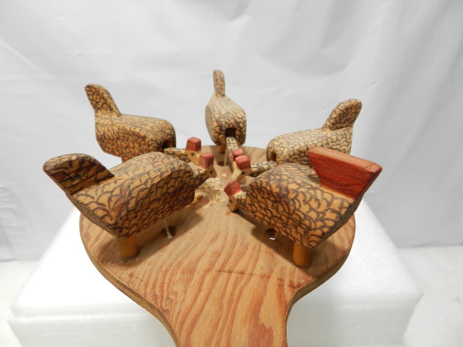 Vtg Folk Art Wooden Pecking Chickens Primitive Paddle String Toy (L83S) - Thumbnail 10