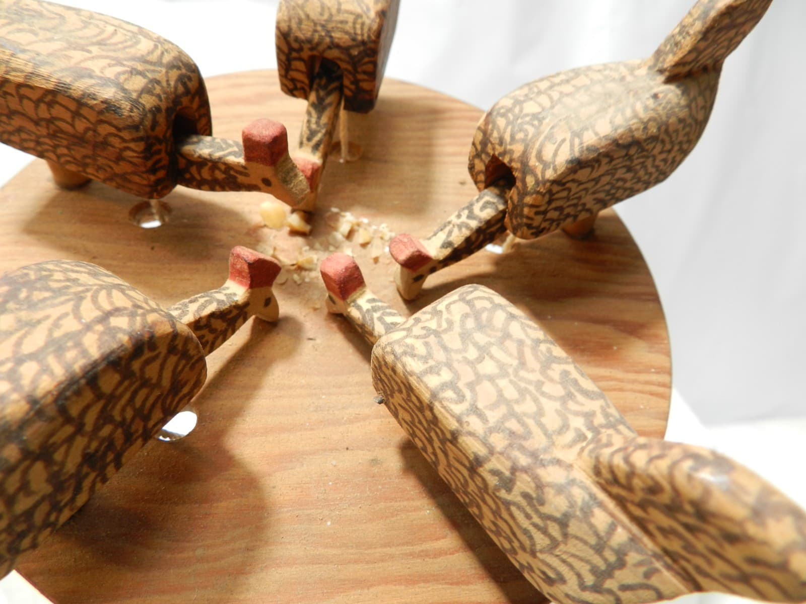 Vtg Folk Art Wooden Pecking Chickens Primitive Paddle String Toy (L83S) - Thumbnail 5