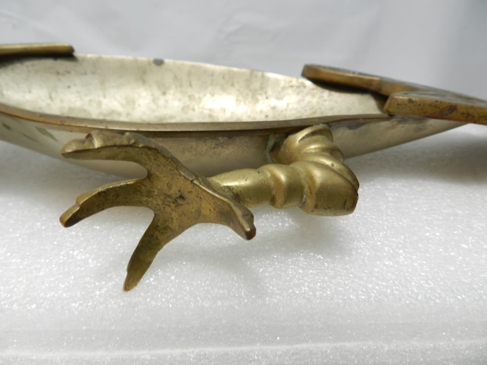 Vintage Mexican Hand-Wrought Brass Parrot Tray Dish Abalone Shell Inlay L82S - Thumbnail 8