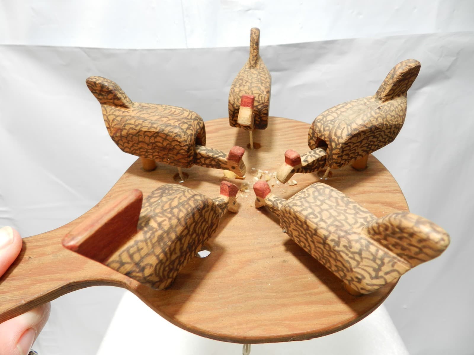 Vtg Folk Art Wooden Pecking Chickens Primitive Paddle String Toy (L83S) - Thumbnail 9