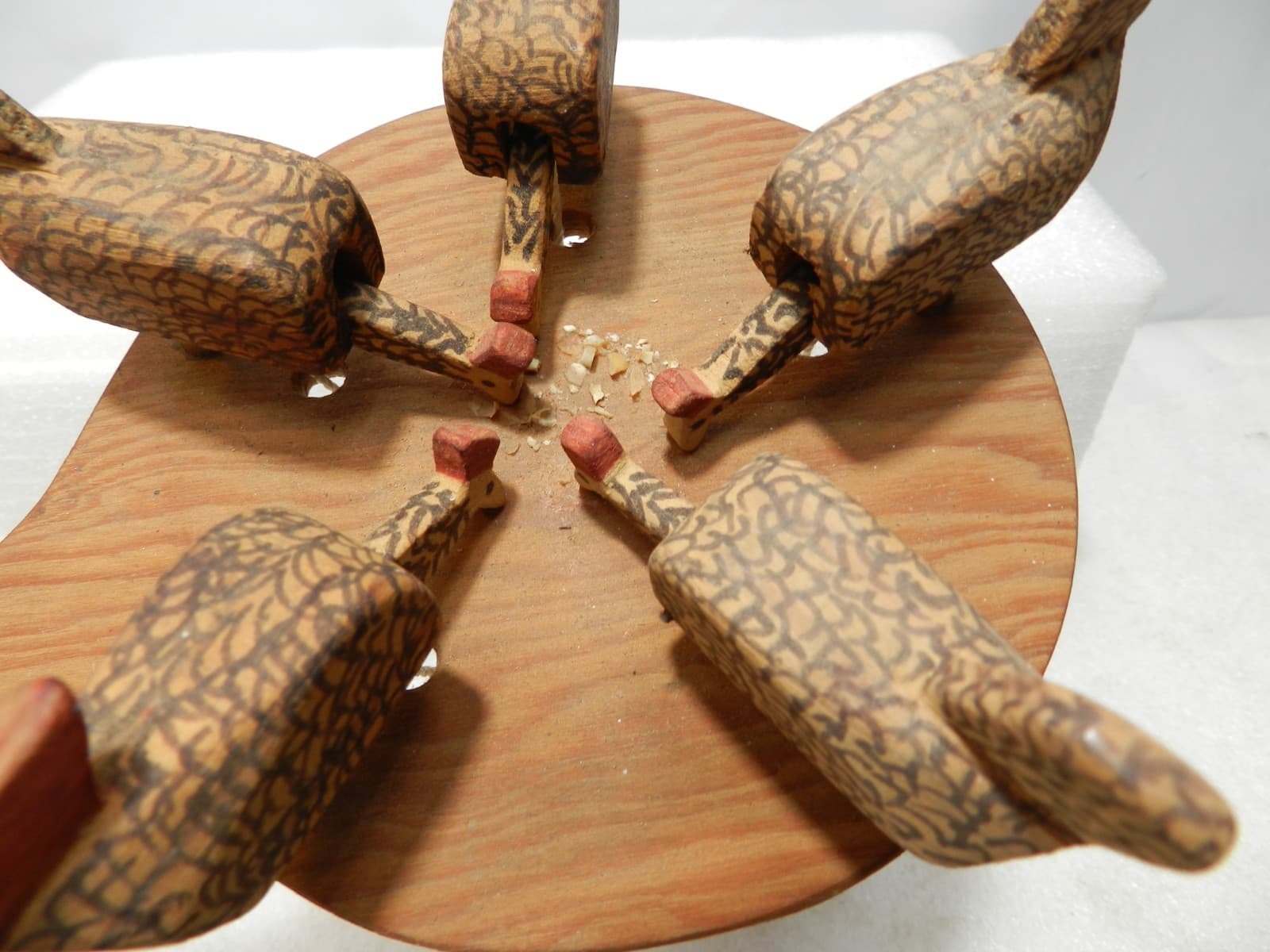 Vtg Folk Art Wooden Pecking Chickens Primitive Paddle String Toy (L83S) - Thumbnail 4