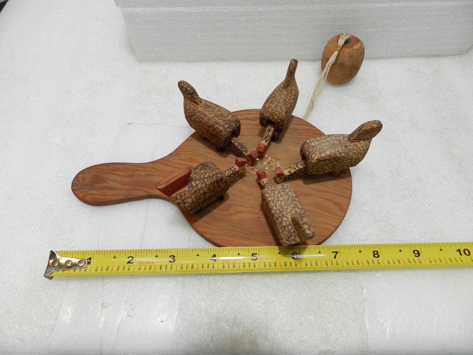 Vtg Folk Art Wooden Pecking Chickens Primitive Paddle String Toy (L83S) - Thumbnail 11