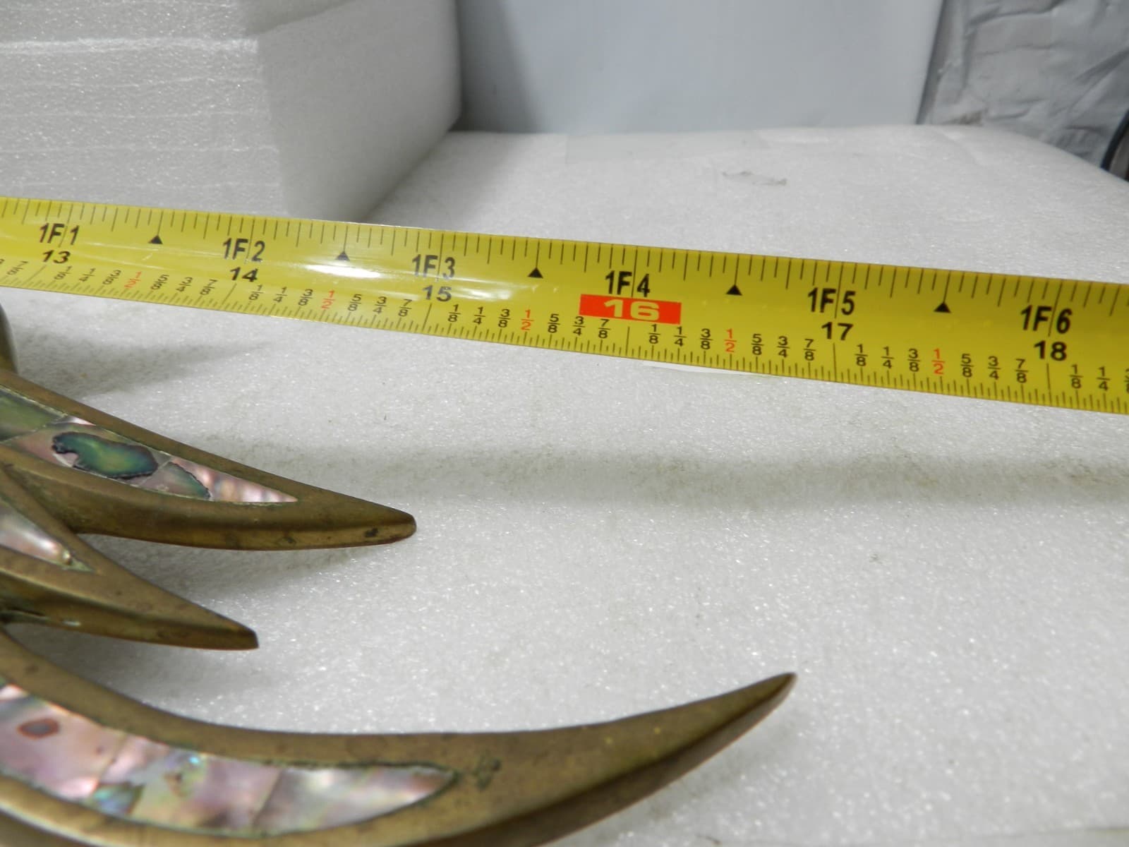 Vintage Mexican Hand-Wrought Brass Parrot Tray Dish Abalone Shell Inlay L82S - Thumbnail 11