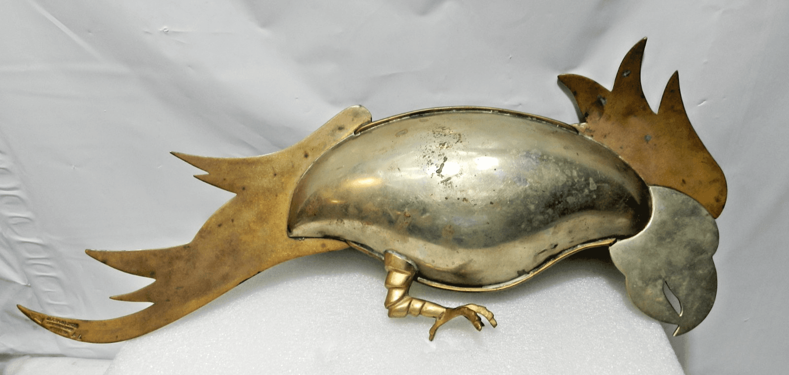 Vintage Mexican Hand-Wrought Brass Parrot Tray Dish Abalone Shell Inlay L82S - Thumbnail 6
