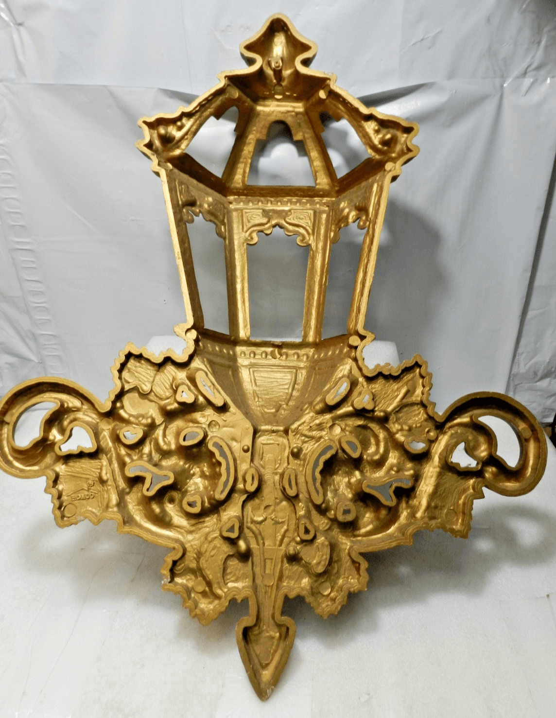 Vintage Homco Gold Tone Lantern Grapevine Scrolls Wall Hanging 25" L84J - Thumbnail 7