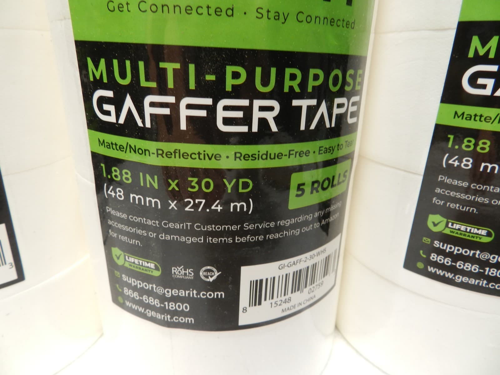 3 GearIT Gaffer Tape (5-Packs 1.88in, 30yd Ea) White Gaffers Tape Waterproof A3J - Thumbnail 3