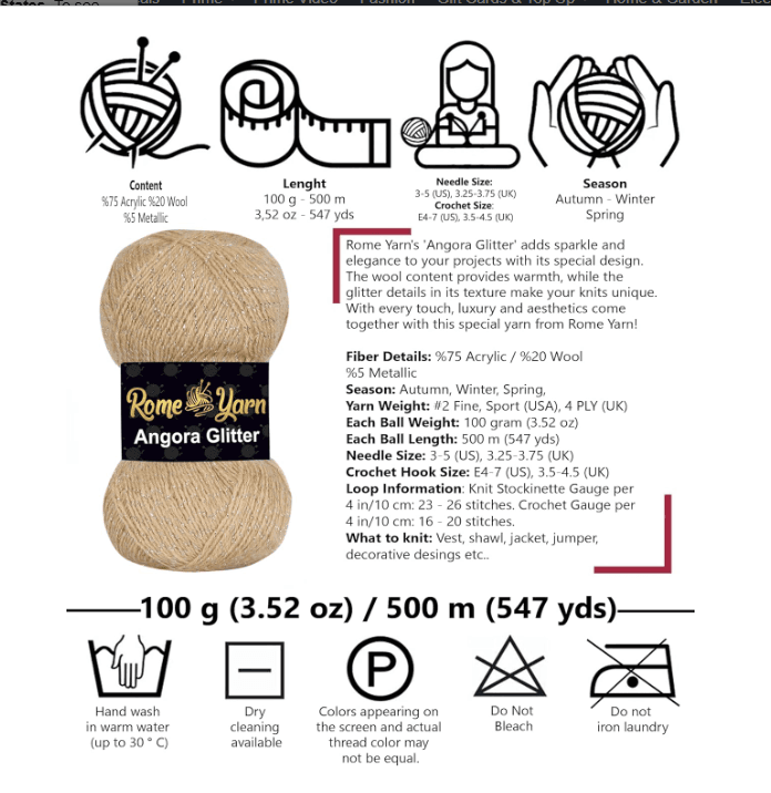 Angora Glitter 100g 75% Acrylic 20% Wool 5% Metallic Poly Yarn 837 Beige (L85K) - Thumbnail 2