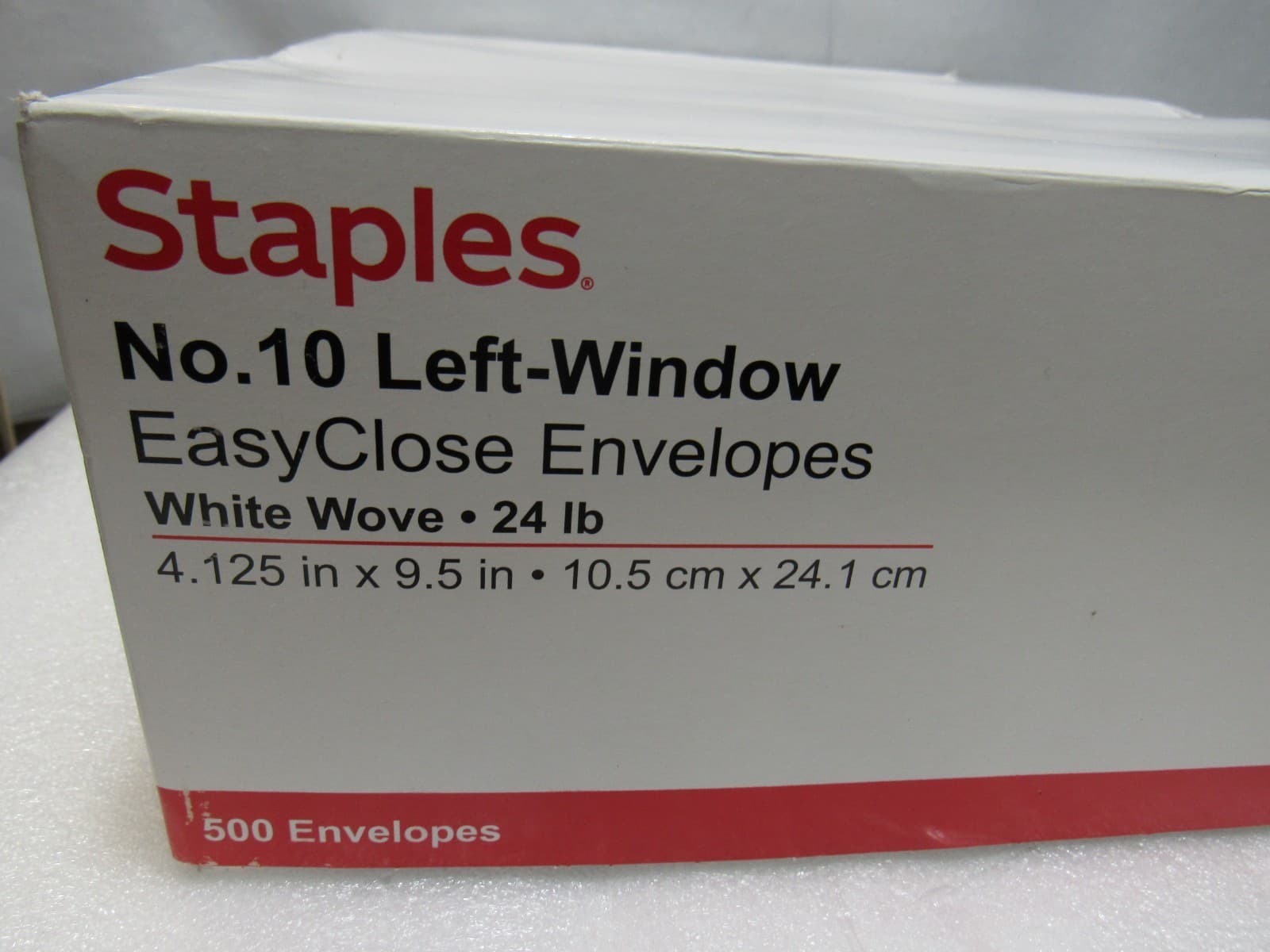 Staples #10 White Left-Window Envelopes, 500/Box 4.125"x9.5" (E4K) - Thumbnail 2