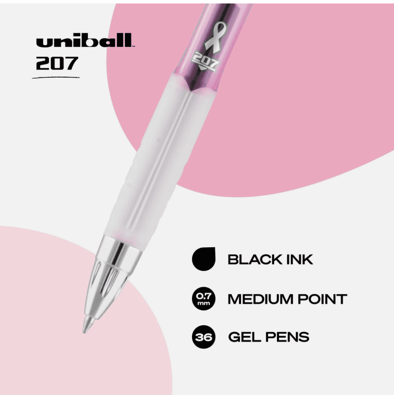 Uni-Ball 207 Gel Pens City of Hope Pink Medium 0.7mm Pens Black Ink 35ct. E4K - Thumbnail 3