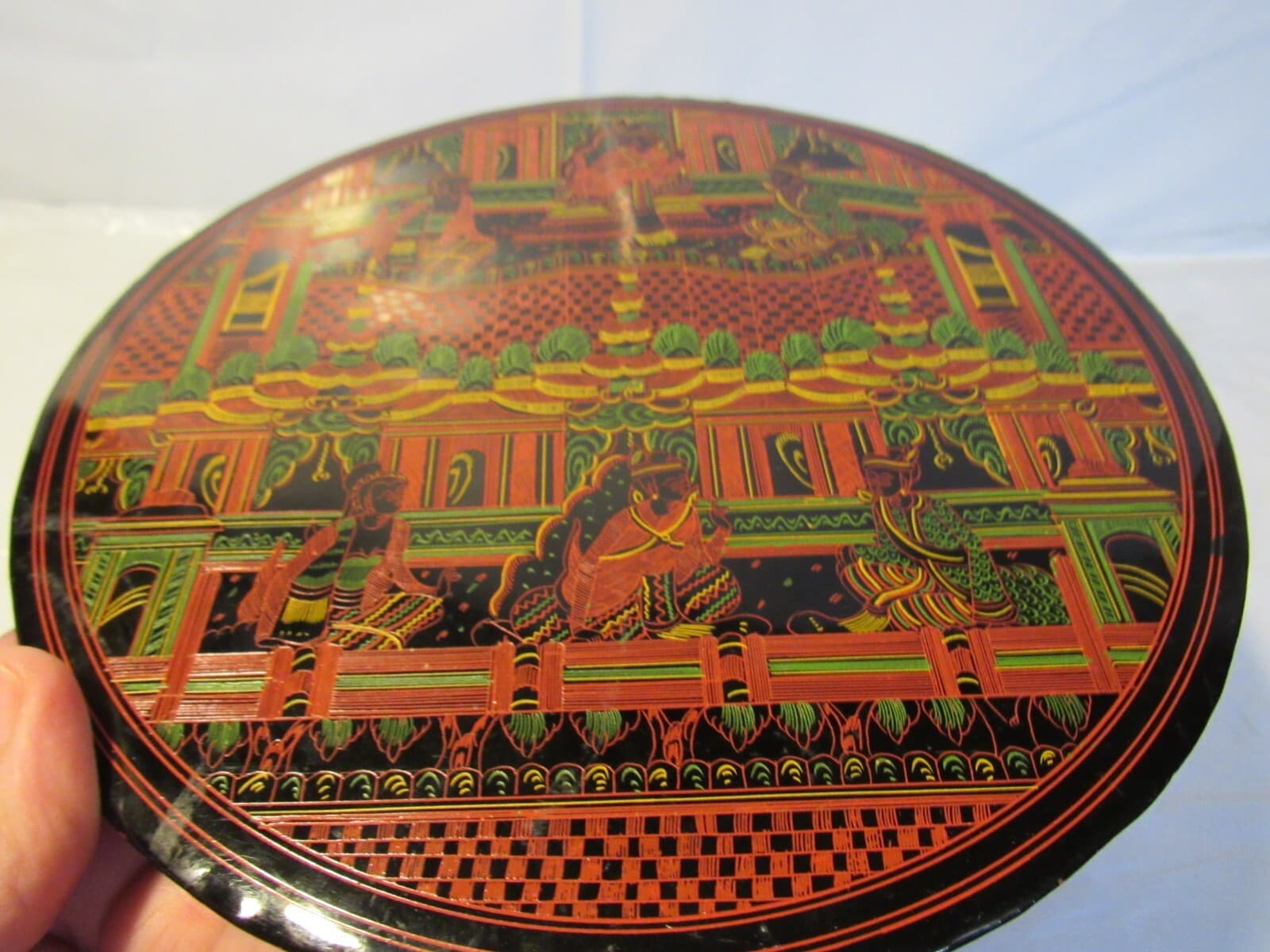 Betel Nut Burmese Cinnabar Box Lid Inner Panel Only 8" X85S - Thumbnail 5