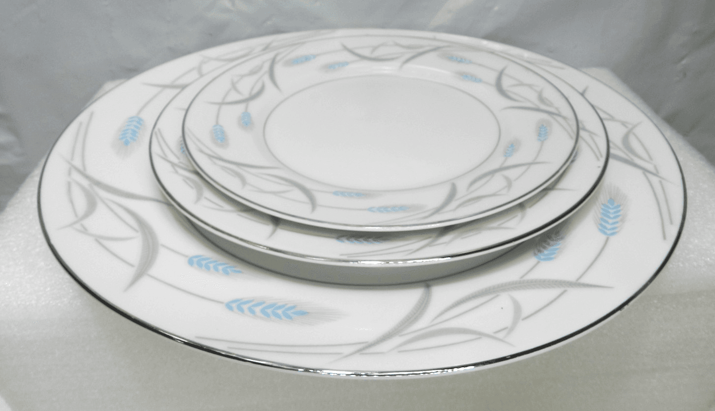 Valmont China Royal Wheat 6 Piece Place Setting White Blue & Grey Retired (K17J) - Thumbnail 7
