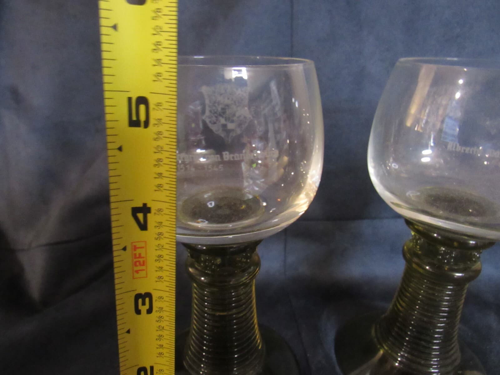 Vintage Albert of Brandenburg Crest BeeHive Wine Glasses Amber Stem German X93S - Thumbnail 7