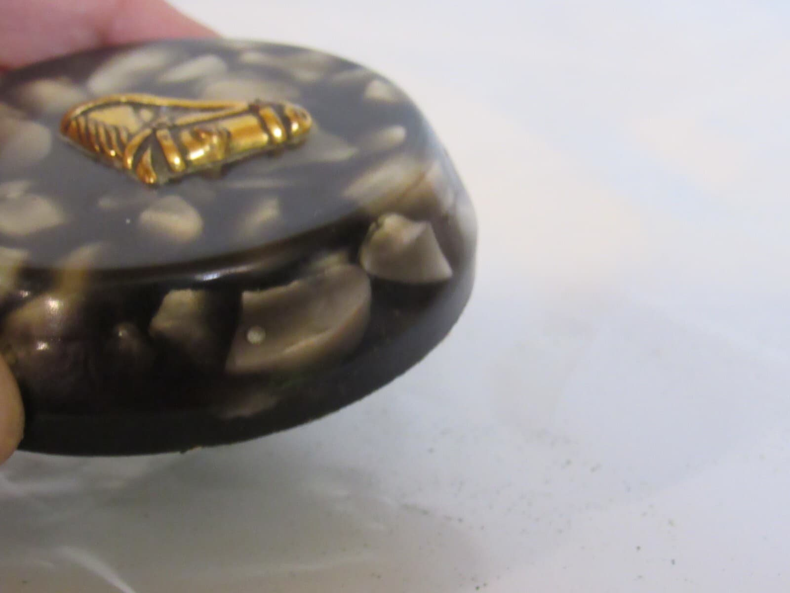 Vintage Lucite Resin Paperweight with Embedded Shells Brass Horse Head 3" X91S - Thumbnail 4