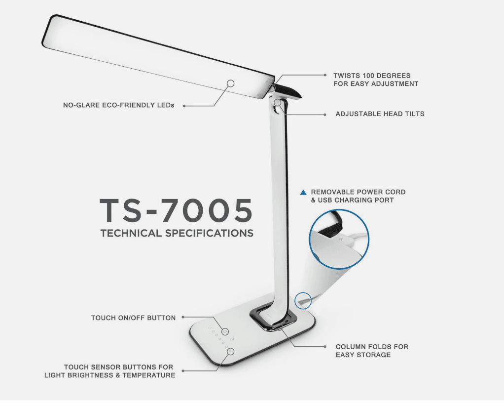 LED Desk Lamp With USB Charging Port Dimmable Touch Controls Multicolor Q93K - Thumbnail 5