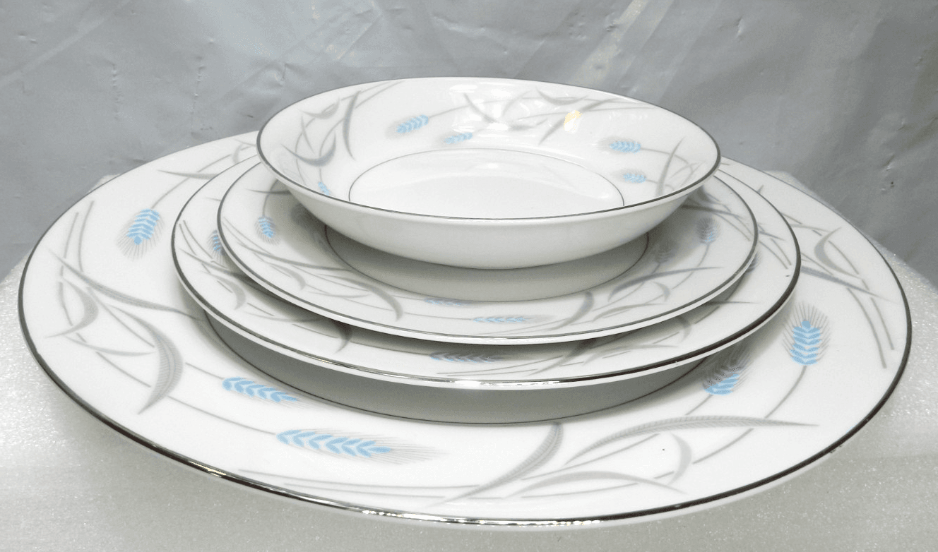 Valmont China Royal Wheat 6 Piece Place Setting White Blue & Grey Retired (K17J) - Thumbnail 8