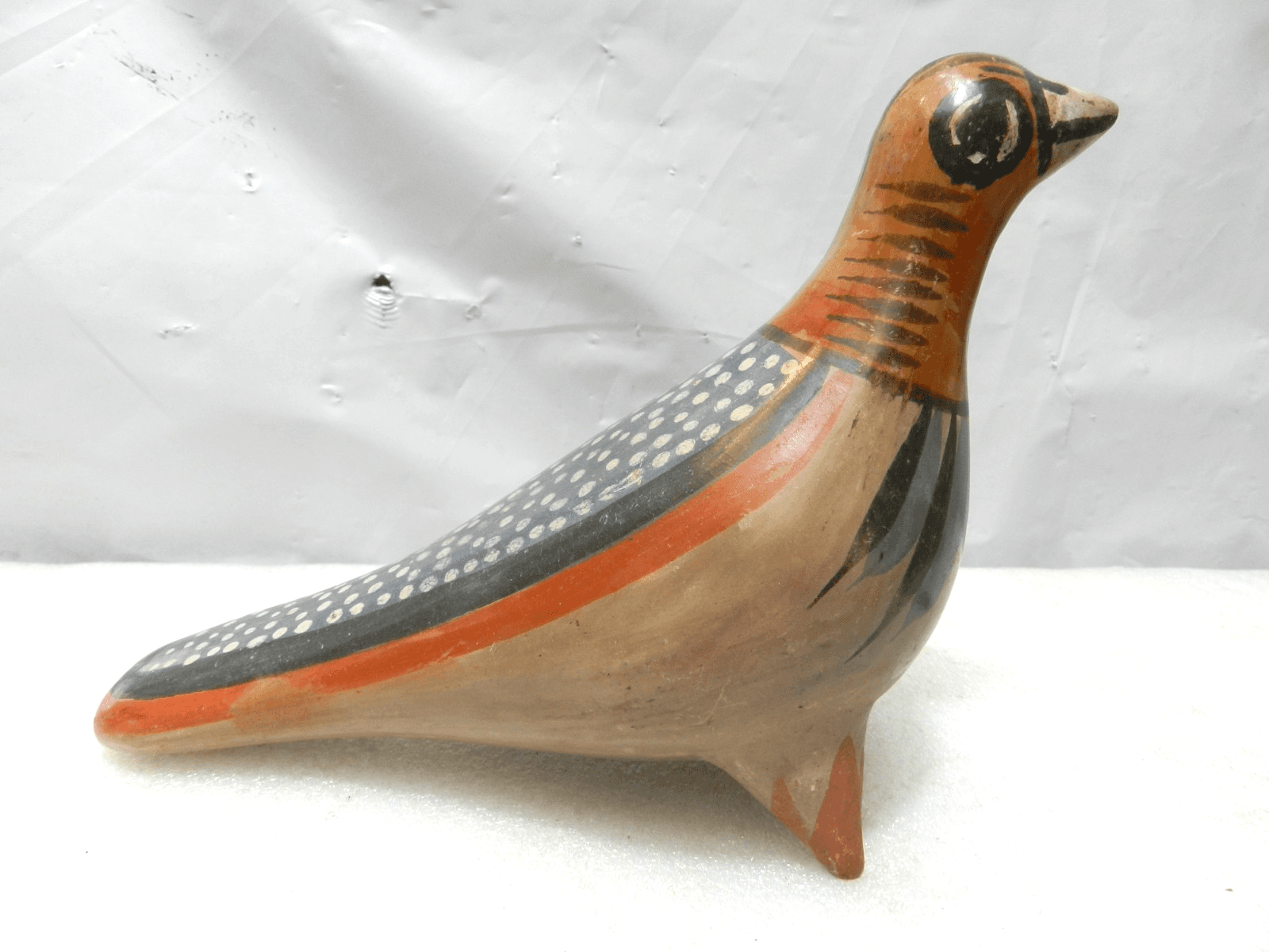 Vintage Mexican Folk Art Tonala Pottery Hand Painted Bird Figurine (I24JK) - Thumbnail 3