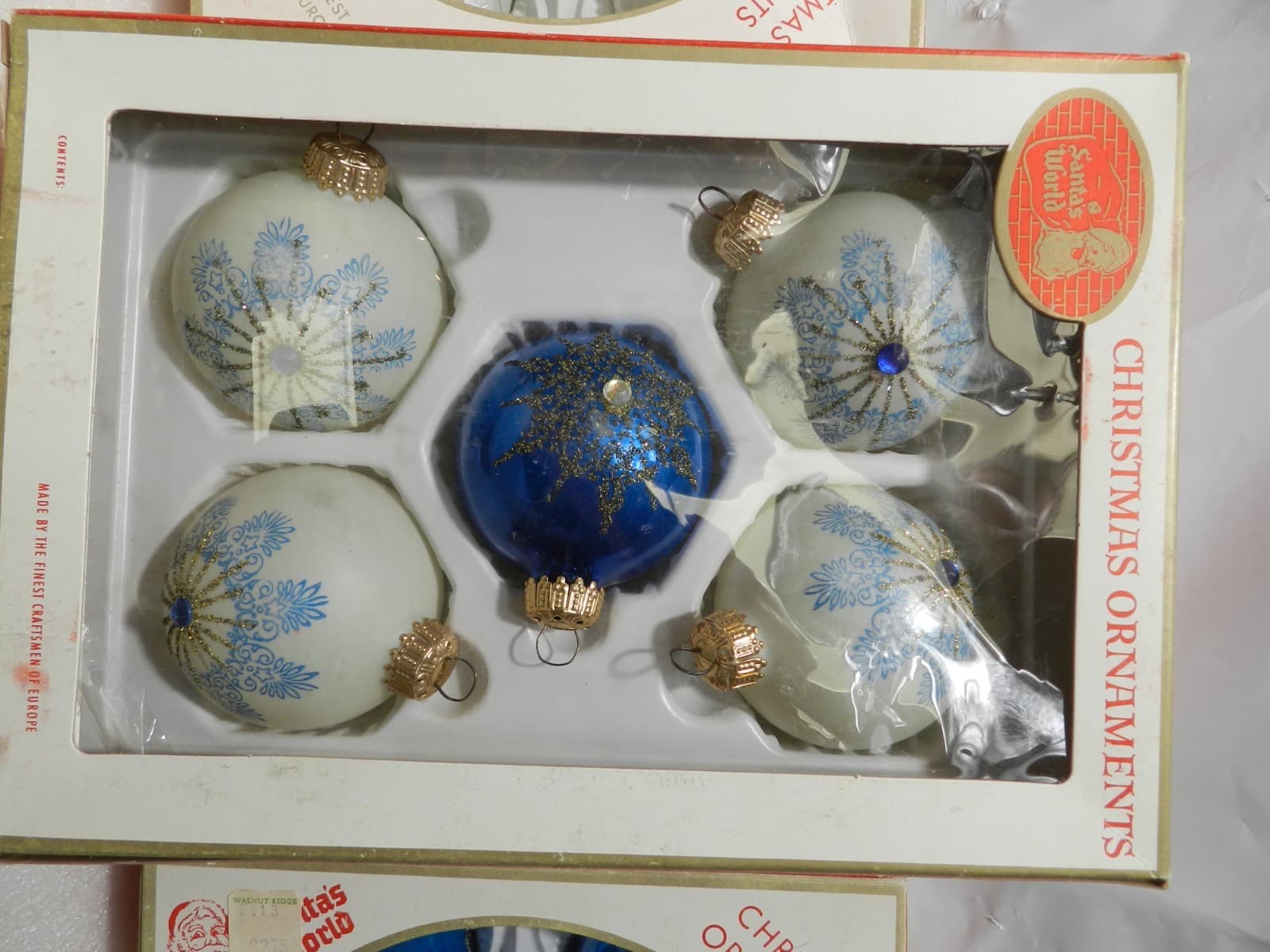 17 Vintage Germany Blue/Gold/Silver Sparkle Glass Bells & Globes Ornaments (C6J - Thumbnail 3