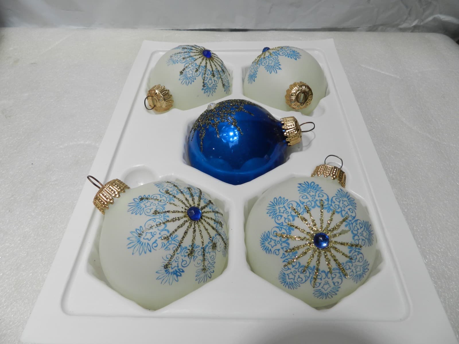 17 Vintage Germany Blue/Gold/Silver Sparkle Glass Bells & Globes Ornaments (C6J - Thumbnail 16