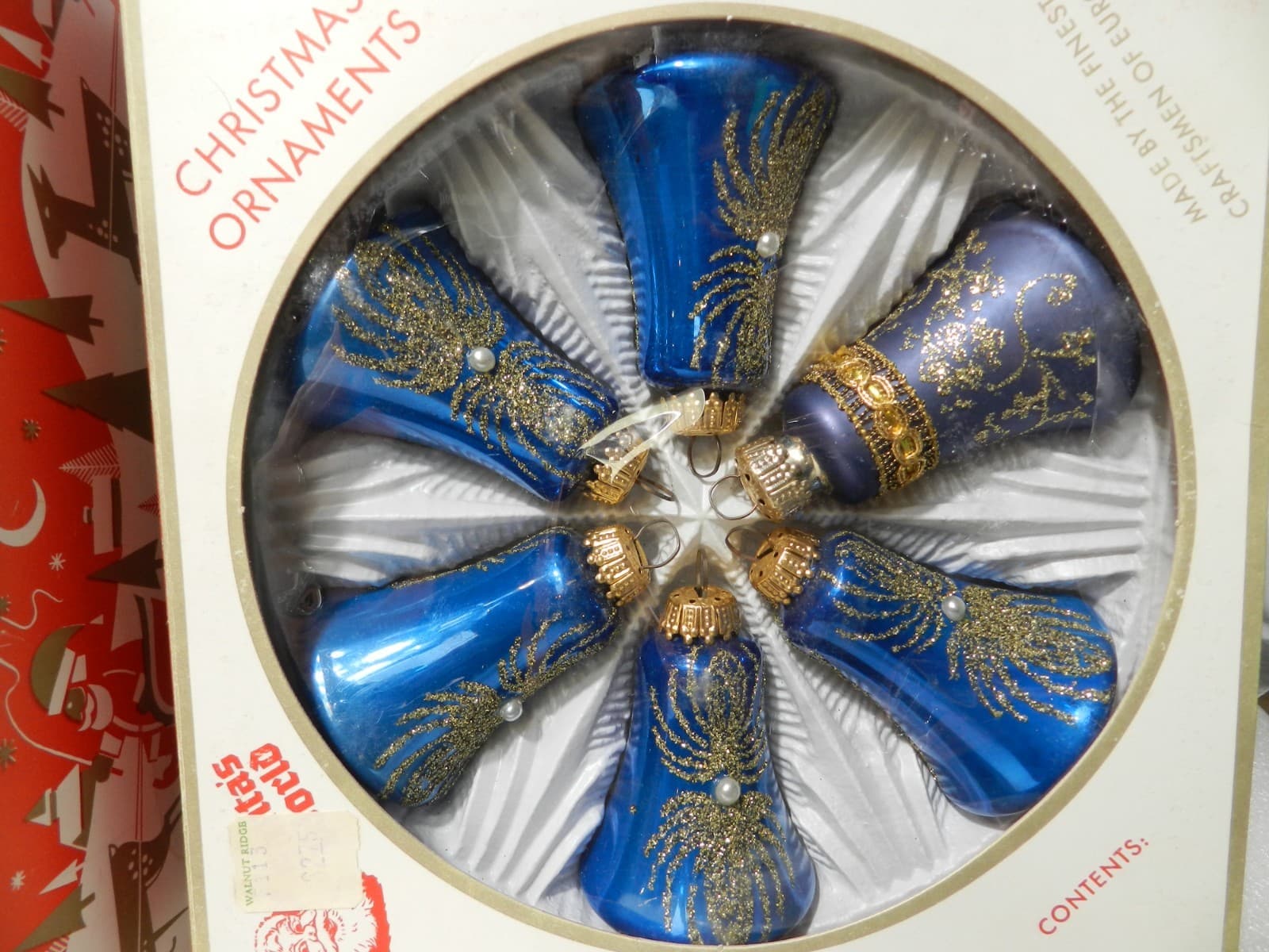 17 Vintage Germany Blue/Gold/Silver Sparkle Glass Bells & Globes Ornaments (C6J - Thumbnail 2