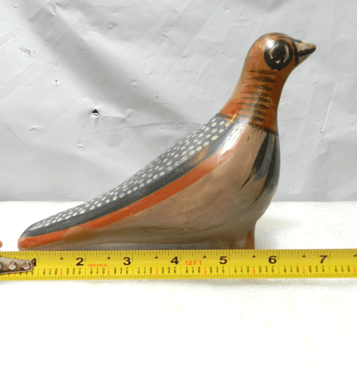 Vintage Mexican Folk Art Tonala Pottery Hand Painted Bird Figurine (I24JK) - Thumbnail 7