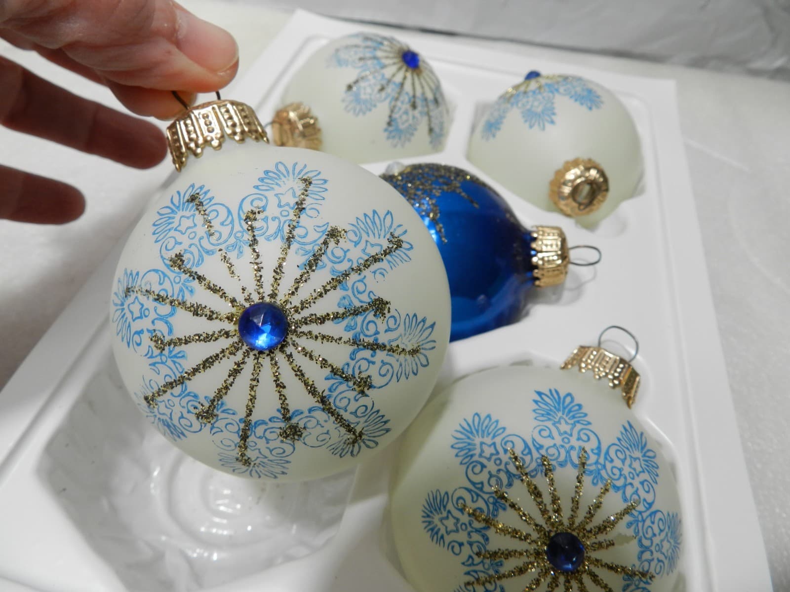 17 Vintage Germany Blue/Gold/Silver Sparkle Glass Bells & Globes Ornaments (C6J - Thumbnail 17
