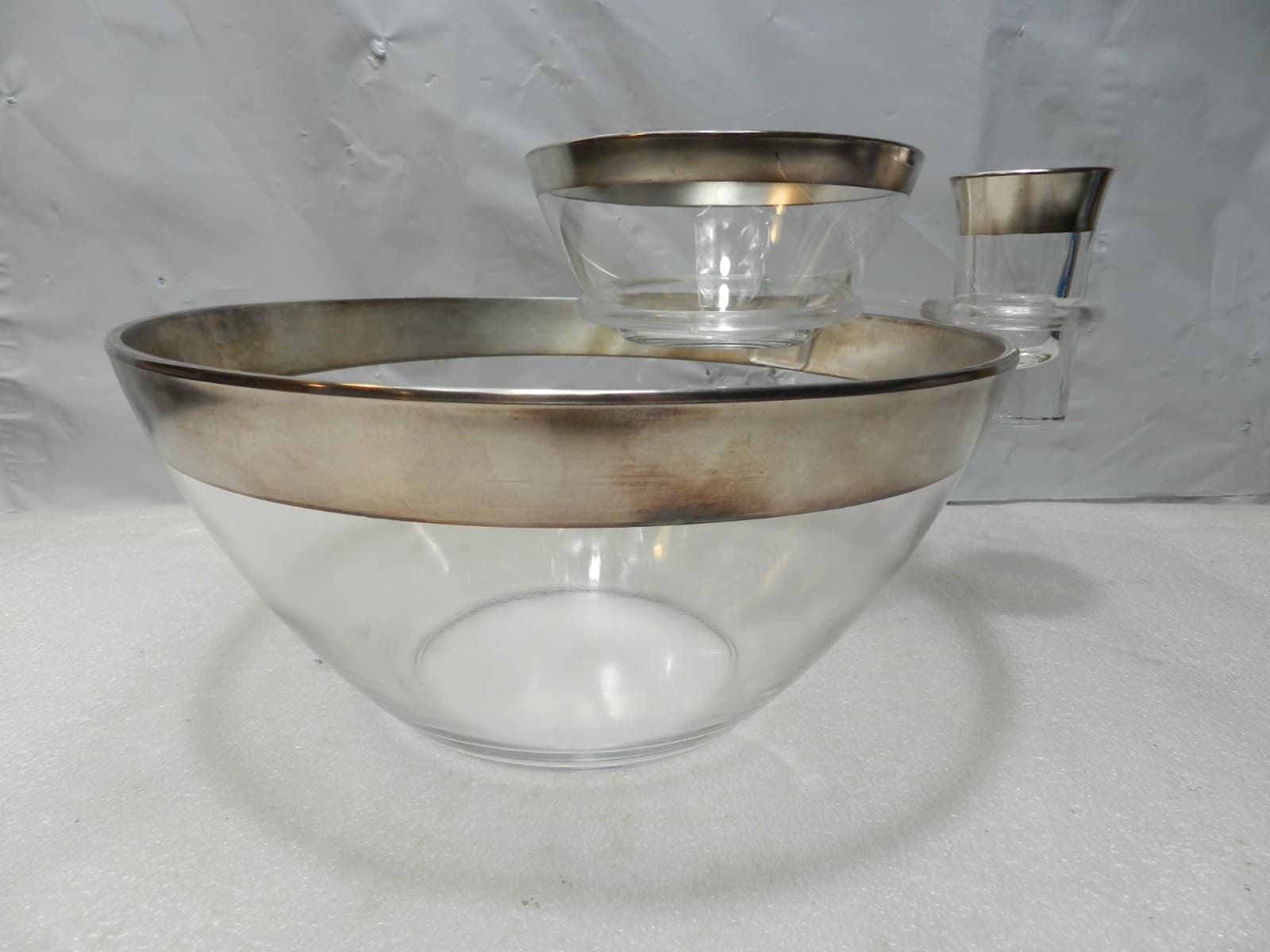 Original Mid Century Dorothy Thorpe Chip & Dip Bowl Complete Set Sterling Rim C5 - Thumbnail 2