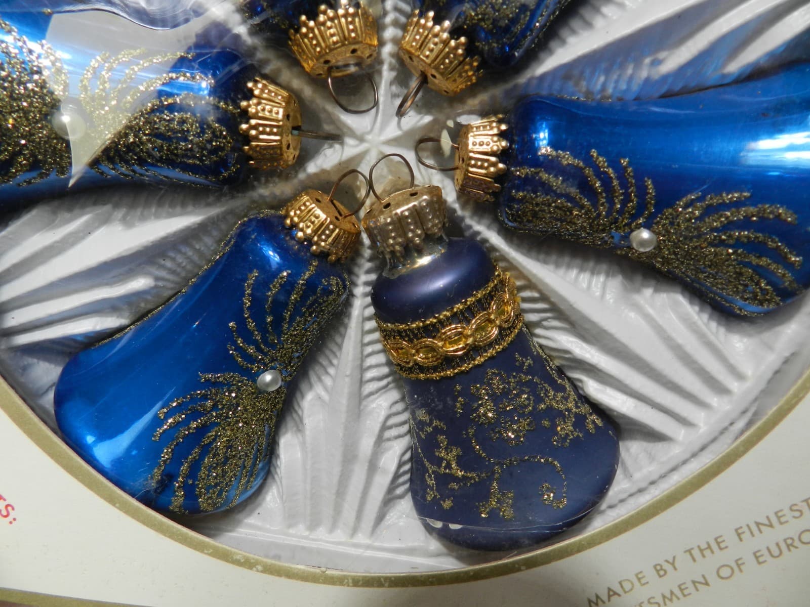 17 Vintage Germany Blue/Gold/Silver Sparkle Glass Bells & Globes Ornaments (C6J - Thumbnail 11