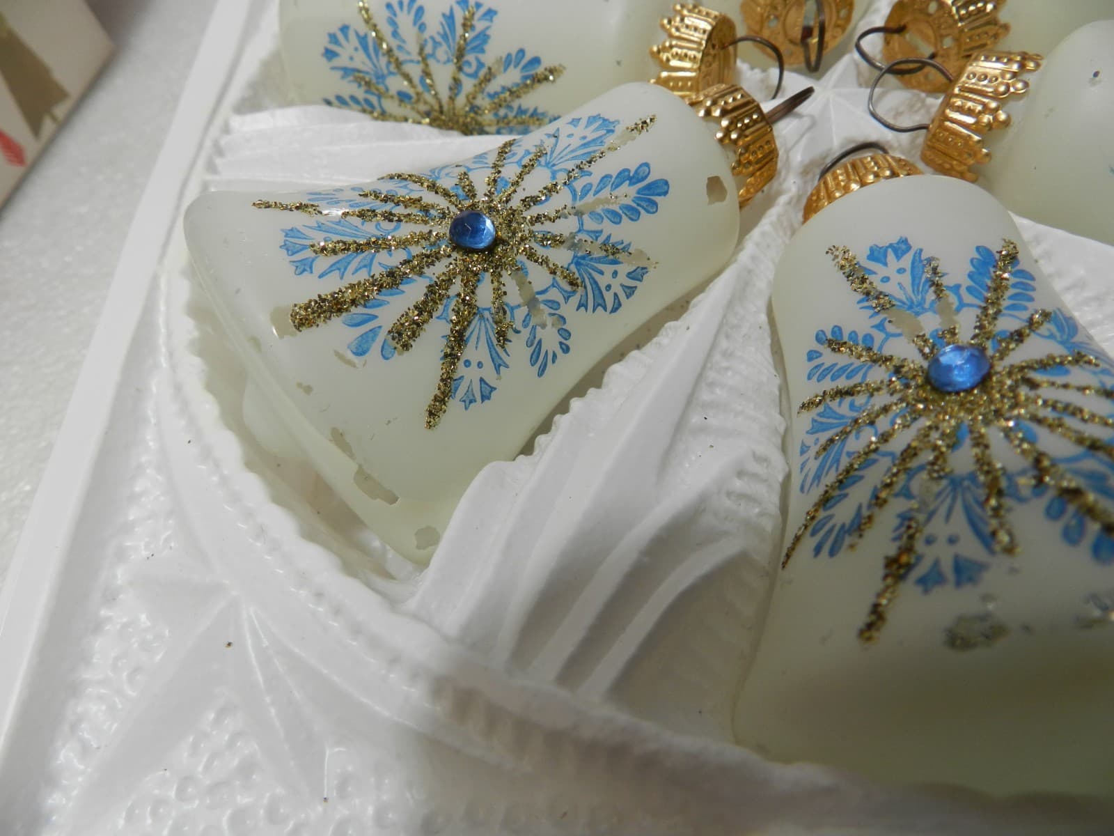 17 Vintage Germany Blue/Gold/Silver Sparkle Glass Bells & Globes Ornaments (C6J - Thumbnail 8