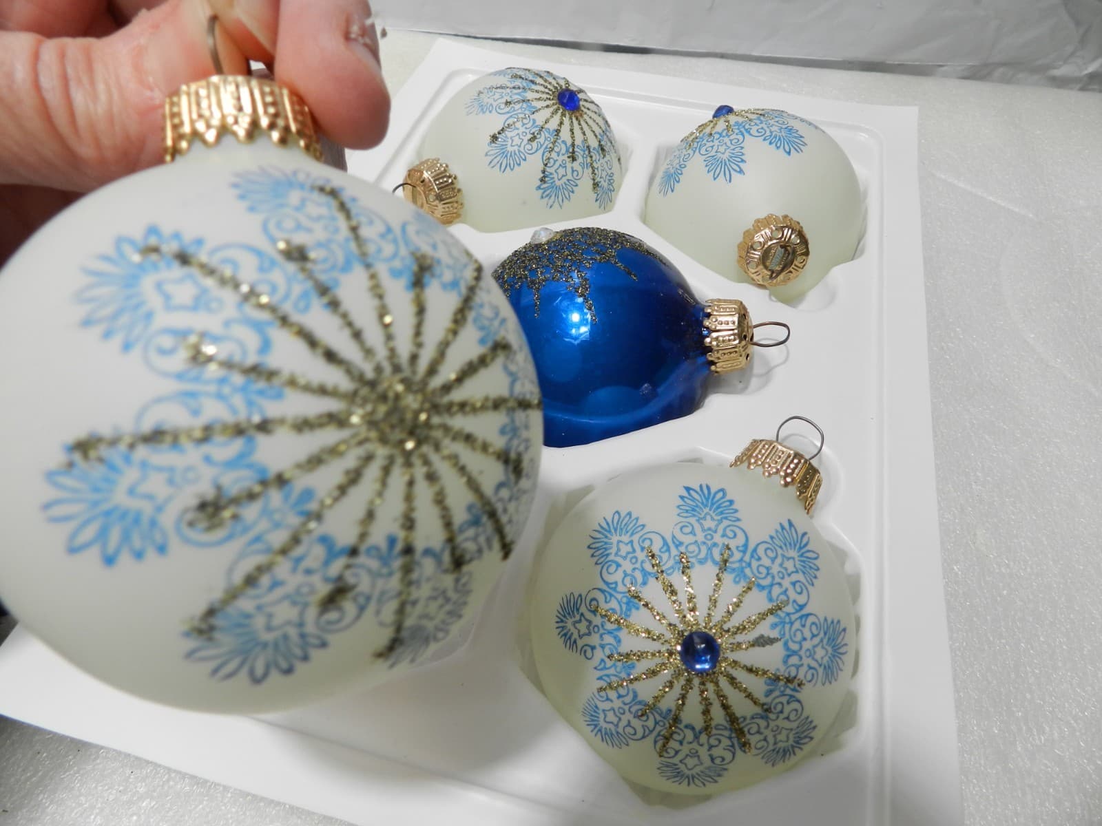 17 Vintage Germany Blue/Gold/Silver Sparkle Glass Bells & Globes Ornaments (C6J - Thumbnail 18