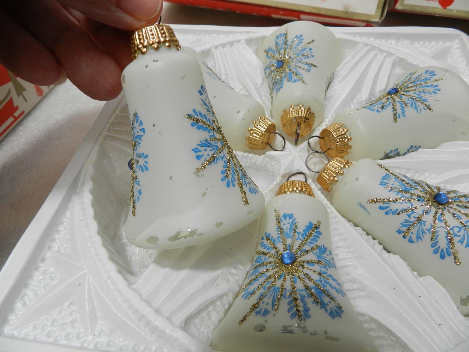 17 Vintage Germany Blue/Gold/Silver Sparkle Glass Bells & Globes Ornaments (C6J - Thumbnail 9