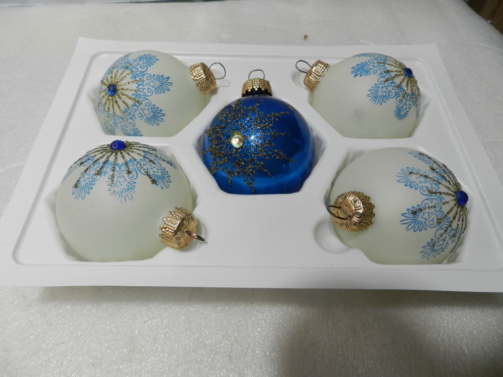 17 Vintage Germany Blue/Gold/Silver Sparkle Glass Bells & Globes Ornaments (C6J - Thumbnail 19