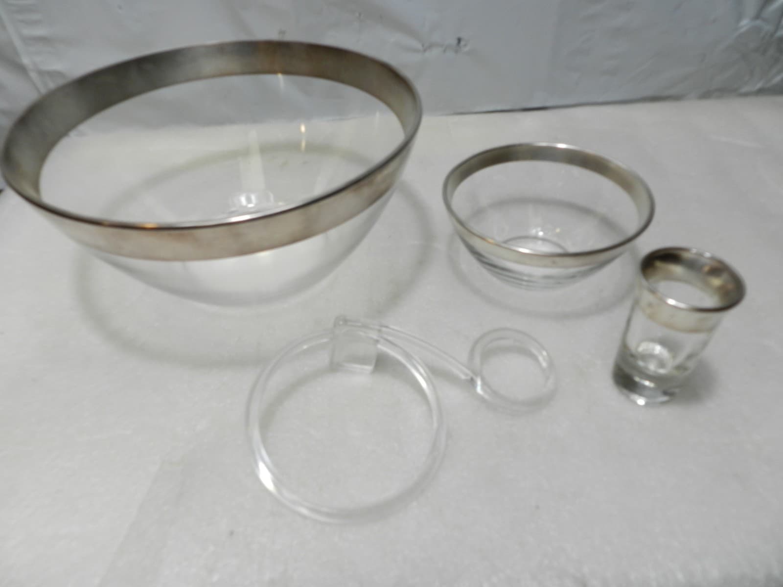 Original Mid Century Dorothy Thorpe Chip & Dip Bowl Complete Set Sterling Rim C5 - Thumbnail 4