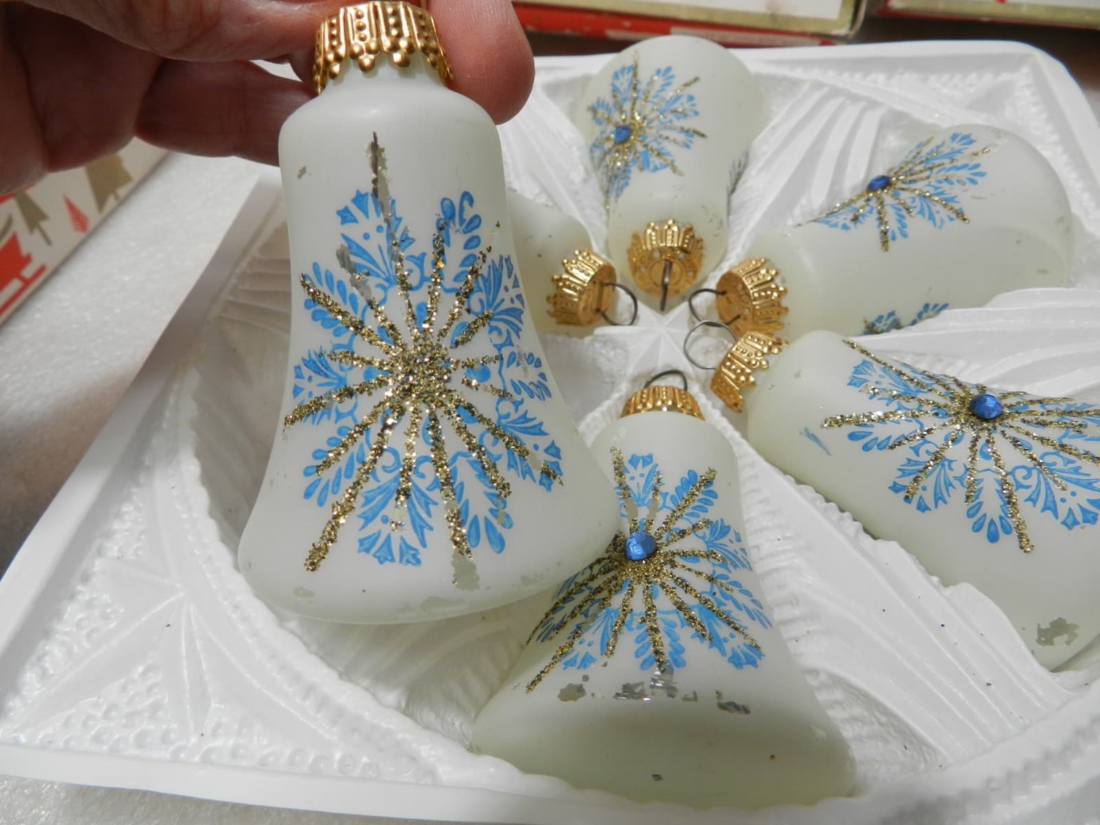 17 Vintage Germany Blue/Gold/Silver Sparkle Glass Bells & Globes Ornaments (C6J - Thumbnail 10
