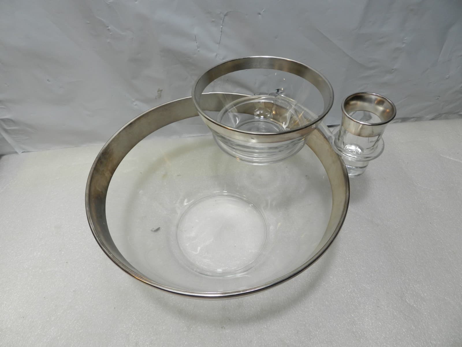 Original Mid Century Dorothy Thorpe Chip & Dip Bowl Complete Set Sterling Rim C5 - Thumbnail 3