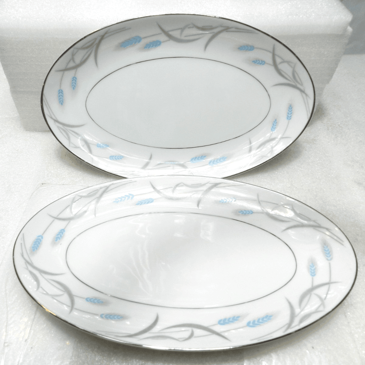 3PC Valmont China Japan Blue ROYAL WHEAT 12" & 9" Oval Serving Platters (K20J) - Thumbnail 2