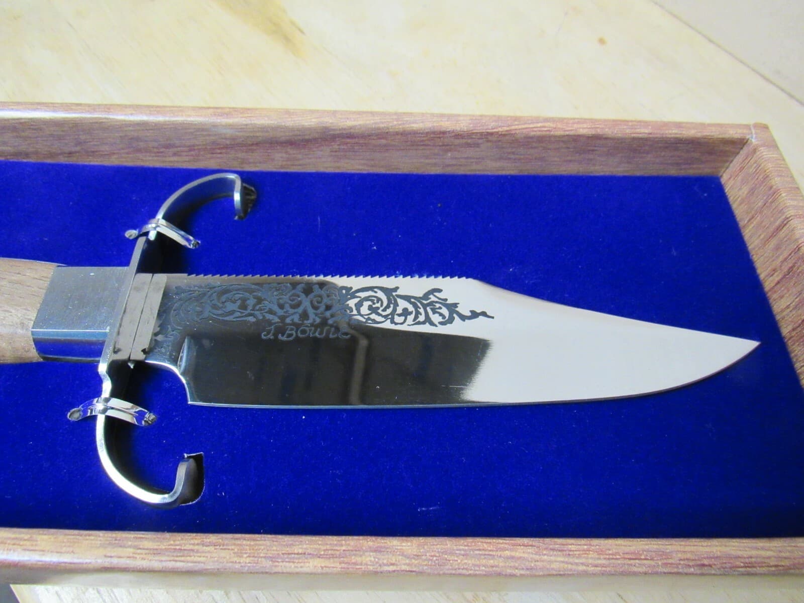 Vintage 10” Fixed Blade J. Bowie Knife Wooden Handle K - Thumbnail 2