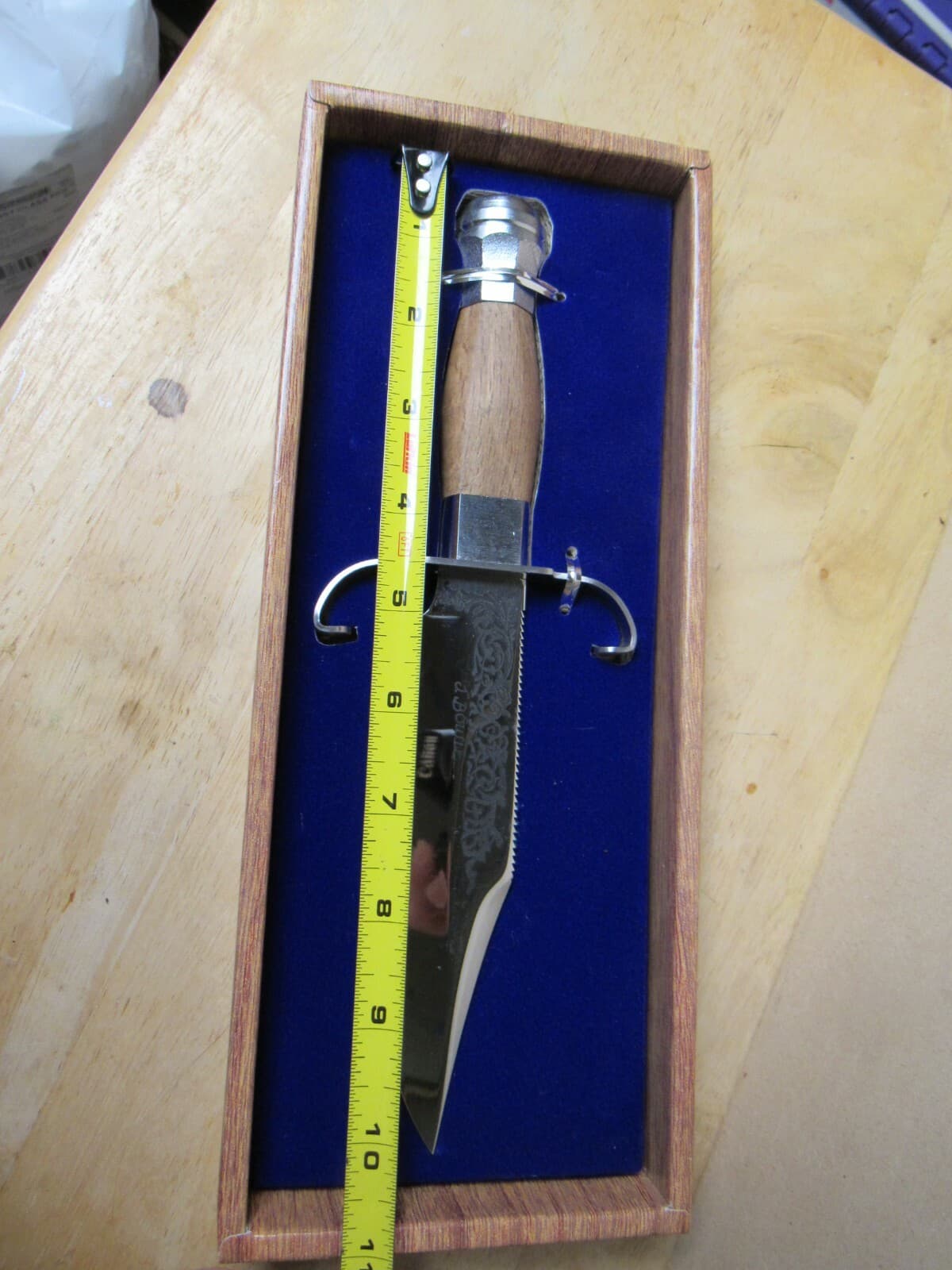 Vintage 10” Fixed Blade J. Bowie Knife Wooden Handle K - Thumbnail 7