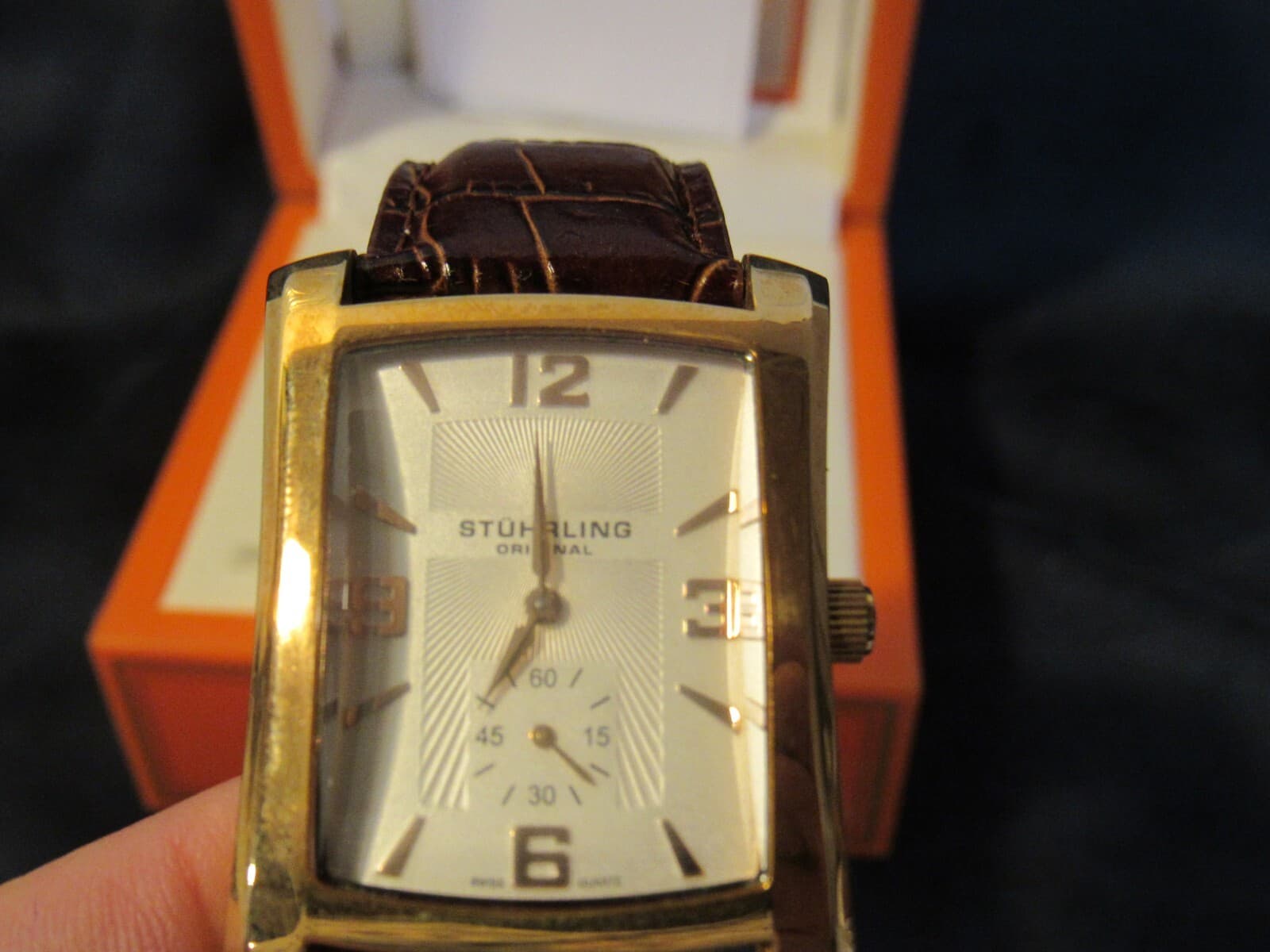 Stuhrling Mens Gold Tone Wrist Watch Stainless Steel Deployant Buckle X98S - Thumbnail 5