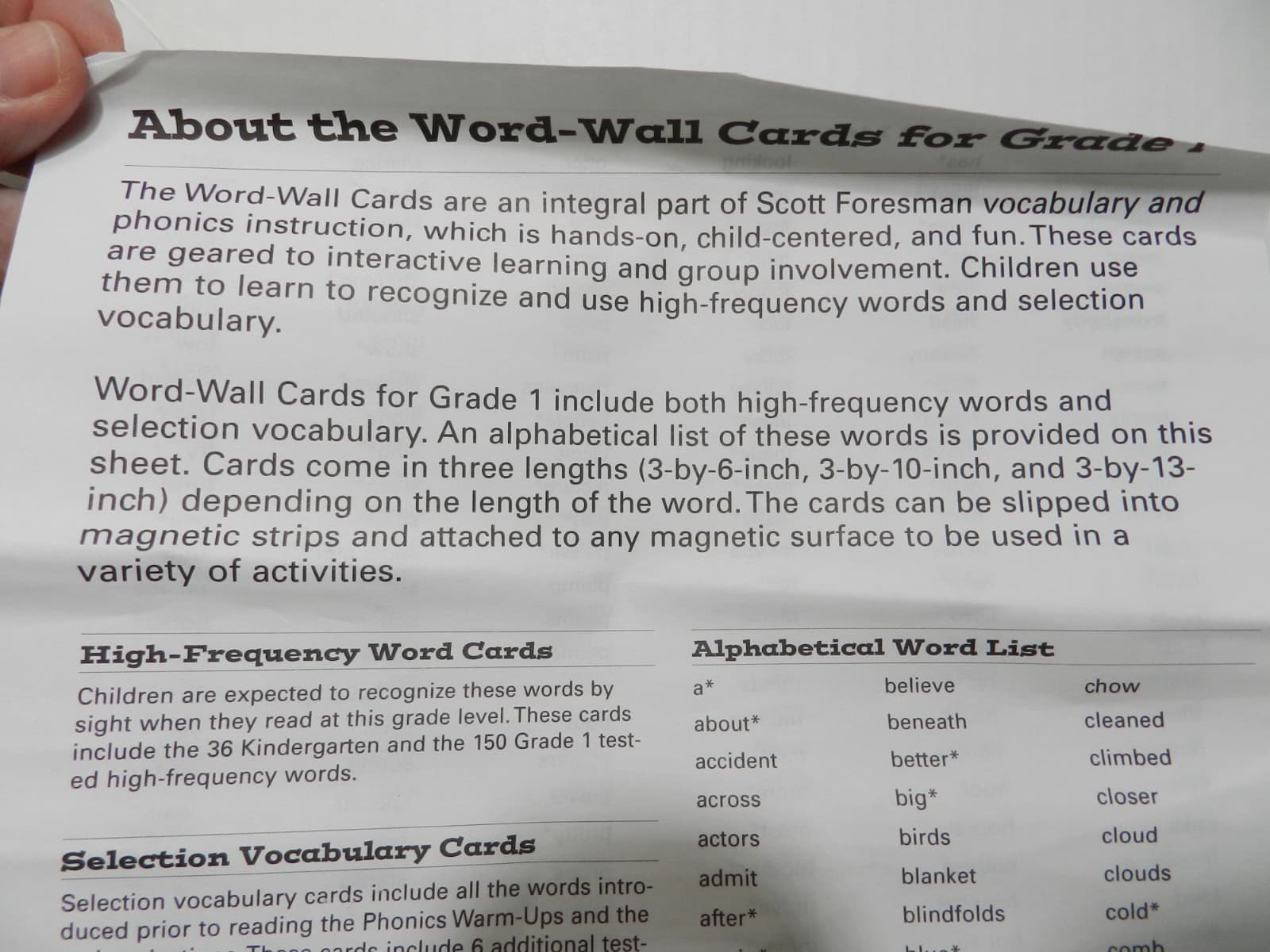 WORD-WALL CARDS GR. 1 Scott Foresman Phonics/Vocabulary High Frequency Words C10 - Thumbnail 18